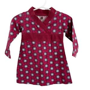 Tea Collection Dress Raspberry Color Flower Print 100% Cotton Size 6-12 Months